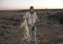 <p>Coyote taken at 52 yards with a shotgun.  Up on a rocky ledge using 3inch #2 shot lead and a dog pounder choke.  2-5-13</p>