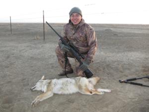 <p>The harvest from an exciting hunt.  With a picture perfect set, this female was taken in the early morning hours.  She came in great and got within 60 yards before becoming suspicious. After trotting of she stopped at about 180 yards and the rest is history 12-21-13</p>